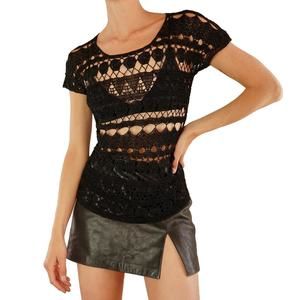 Black crochet short sleeve top